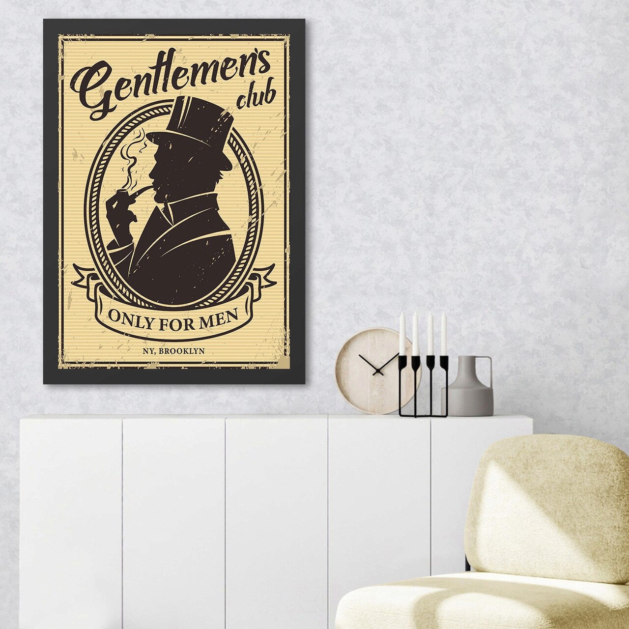 Tablou decorativ, Gentlemen's Club (40 x 55), Polistiren, Galben/Negru - imagine 3